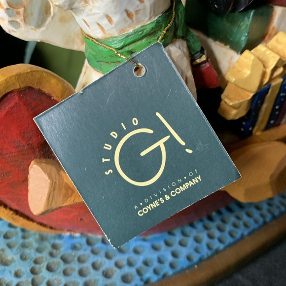 Vintage 1999 David Frykman Folk art Santa in Canoe with Polar Bear & Reindeer - Picture 11 of 12